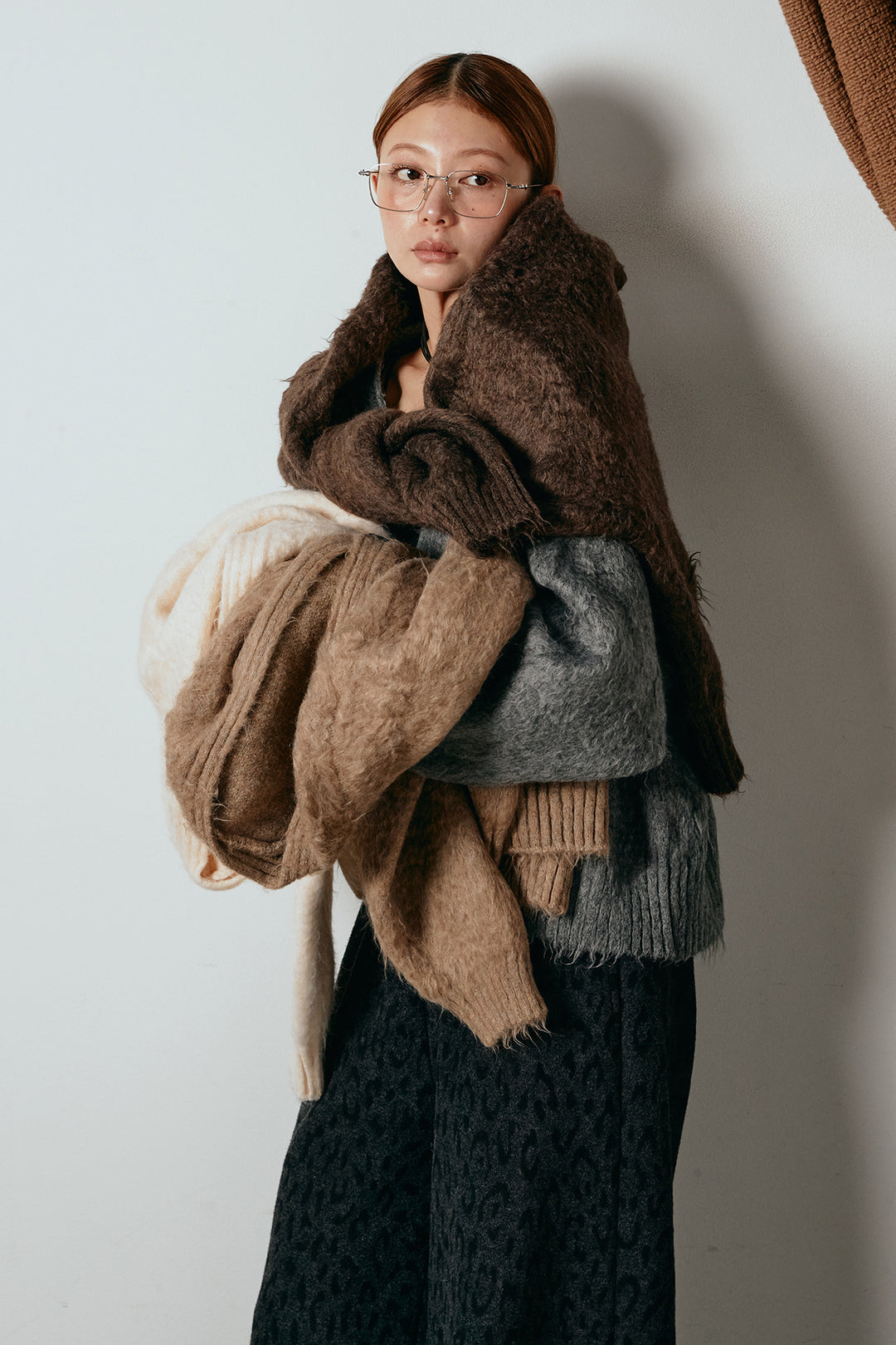 起毛ボタンニットカーディガン/コーヒー