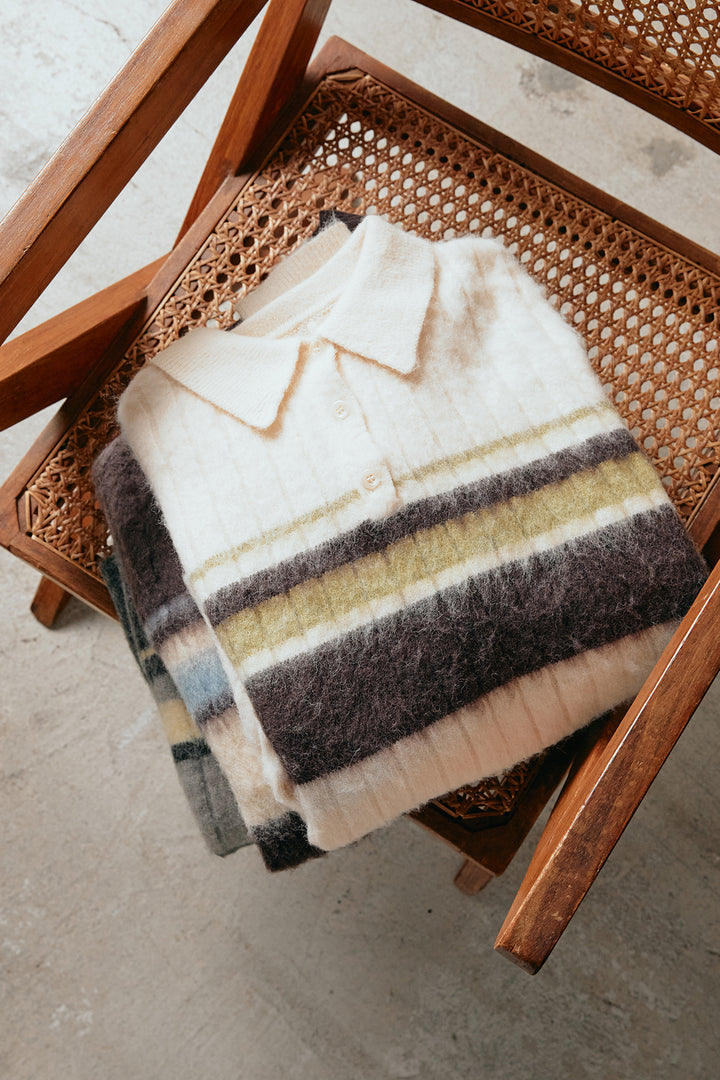 アルパカタッチボーダーポロニット/アイボリー