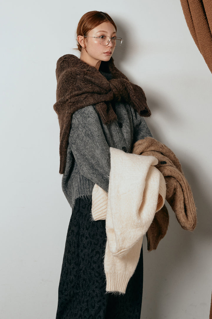 起毛ボタンニットカーディガン/アイボリー