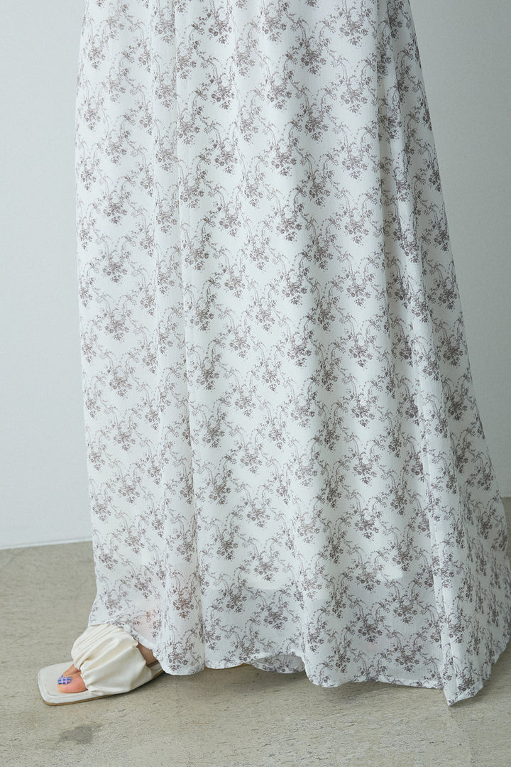 [SET]切りっぱなしデザインベスト+小花柄プリントシフォン楊柳フレアパンツ(2set)