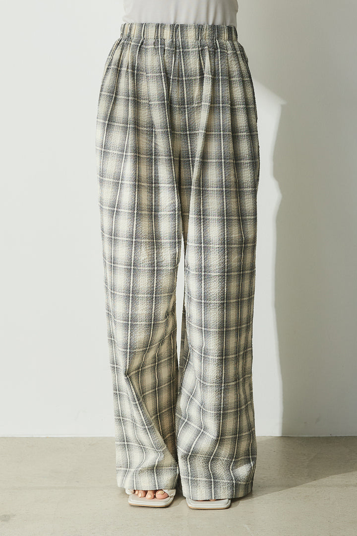[SET]タンク付きアシメシャツ+タータンチェックワイドパンツ(2set)