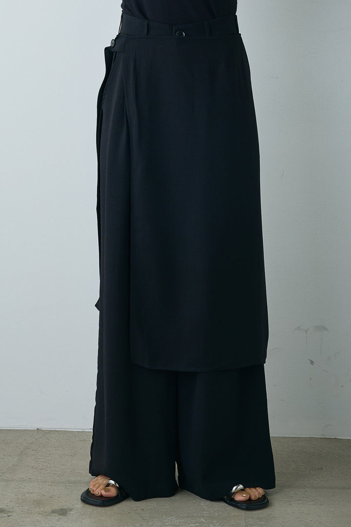 【即納】ラップスカート付きレイヤードワイドパンツ