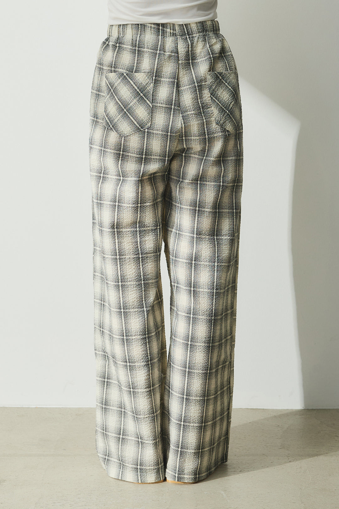 [SET]タンク付きアシメシャツ+タータンチェックワイドパンツ(2set)