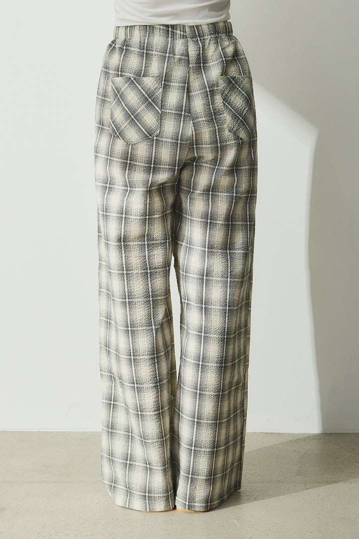 [SET]タンク付きアシメシャツ+タータンチェックワイドパンツ(2set)
