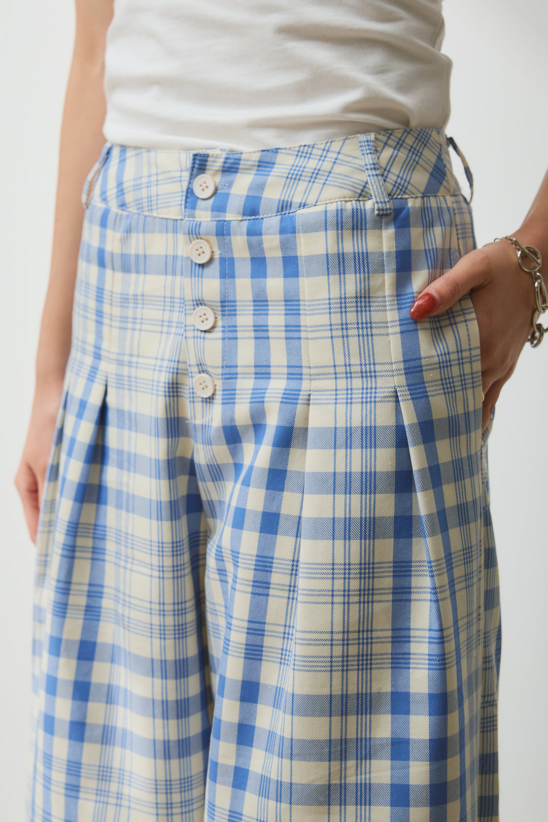 [SET]バックオープンオーバーシャツ+フロントボタンチェックパンツ(2set)