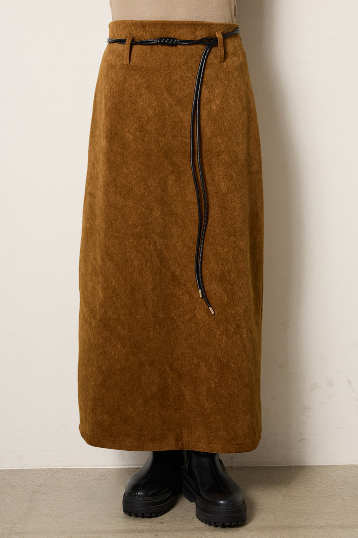 [SET]フラッフィーレオパードシャギーニット+ロープベルト付きスウェード調スカート(2set)