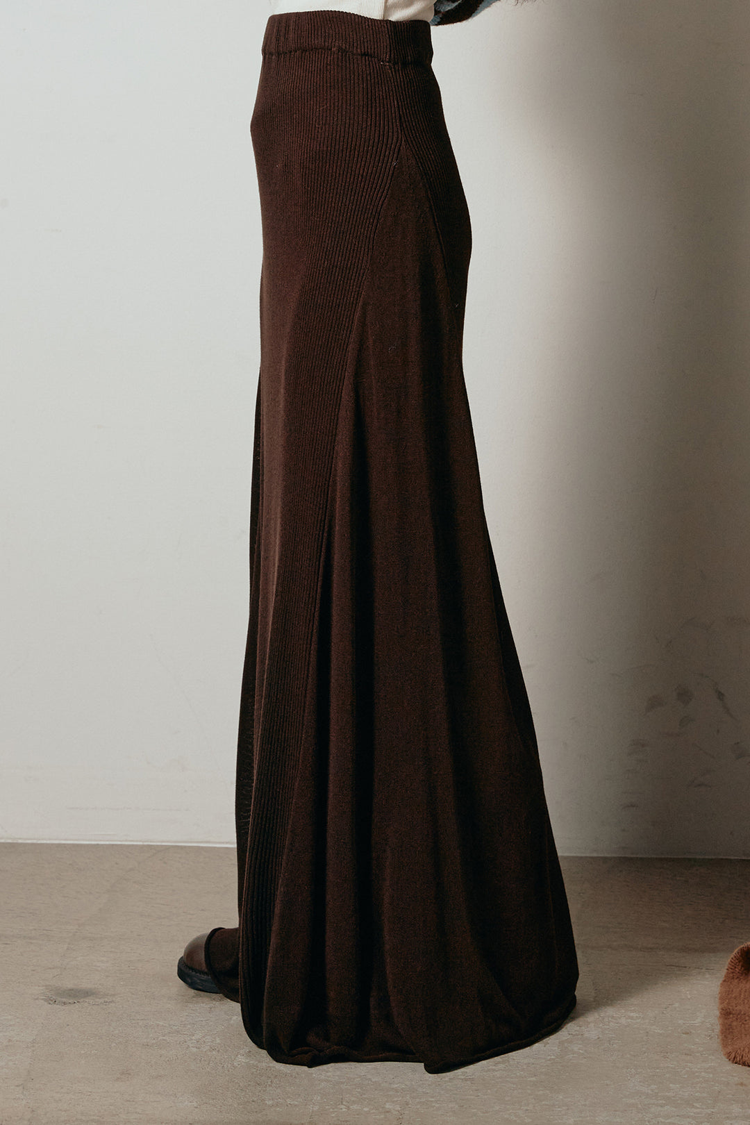 [SET]ハイネックミックスニットトップス+サイド切り替えリブニットロングスカート(2set)