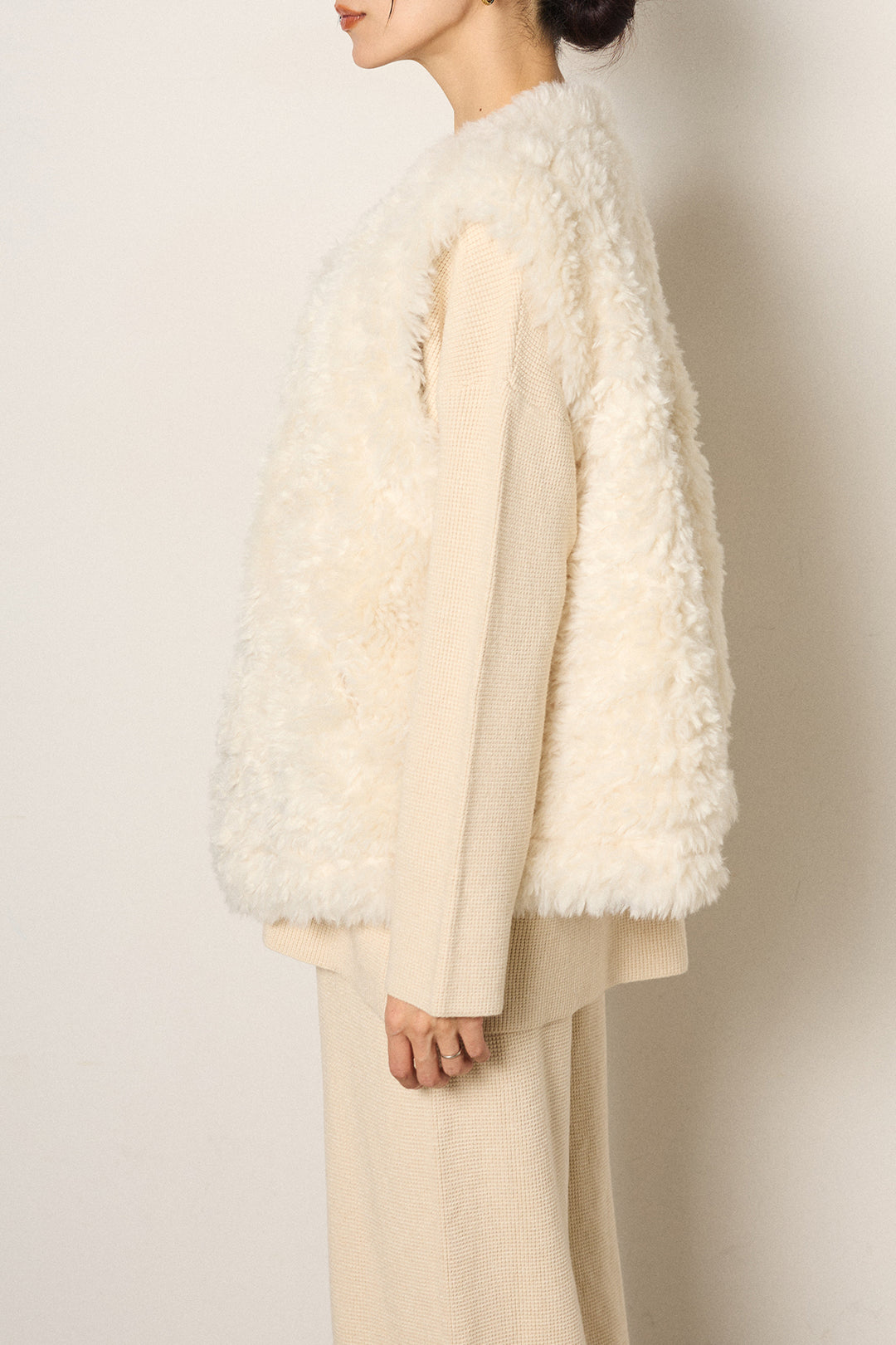 [SET]リラックスワッフルニットSETUP+ノーカラーエコファーベスト(2set)