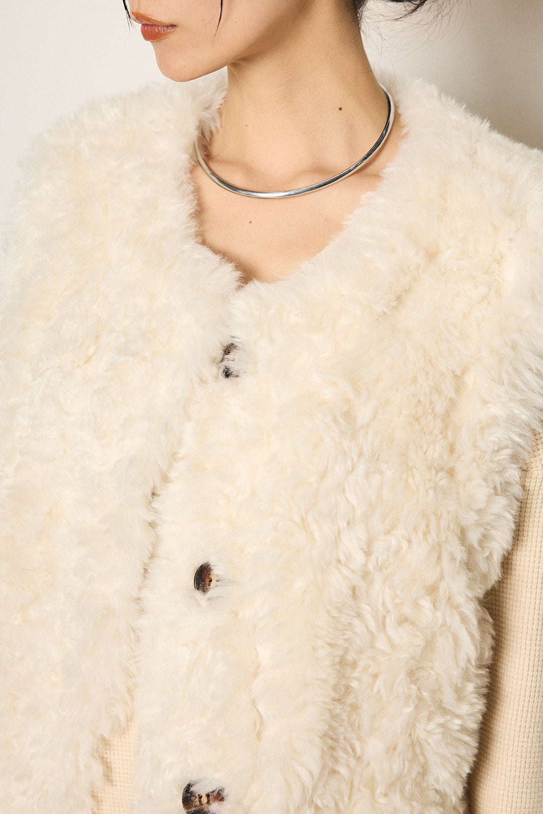 [SET]リラックスワッフルニットSETUP+ノーカラーエコファーベスト(2set)