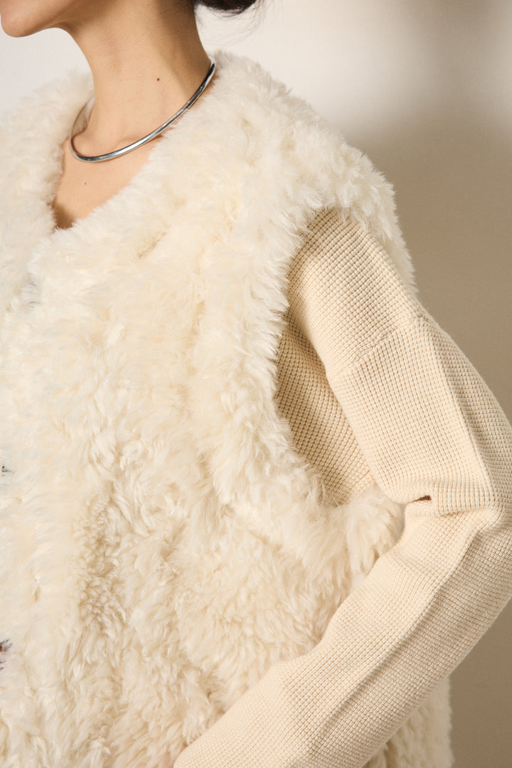 [SET]リラックスワッフルニットSETUP+ノーカラーエコファーベスト(2set)