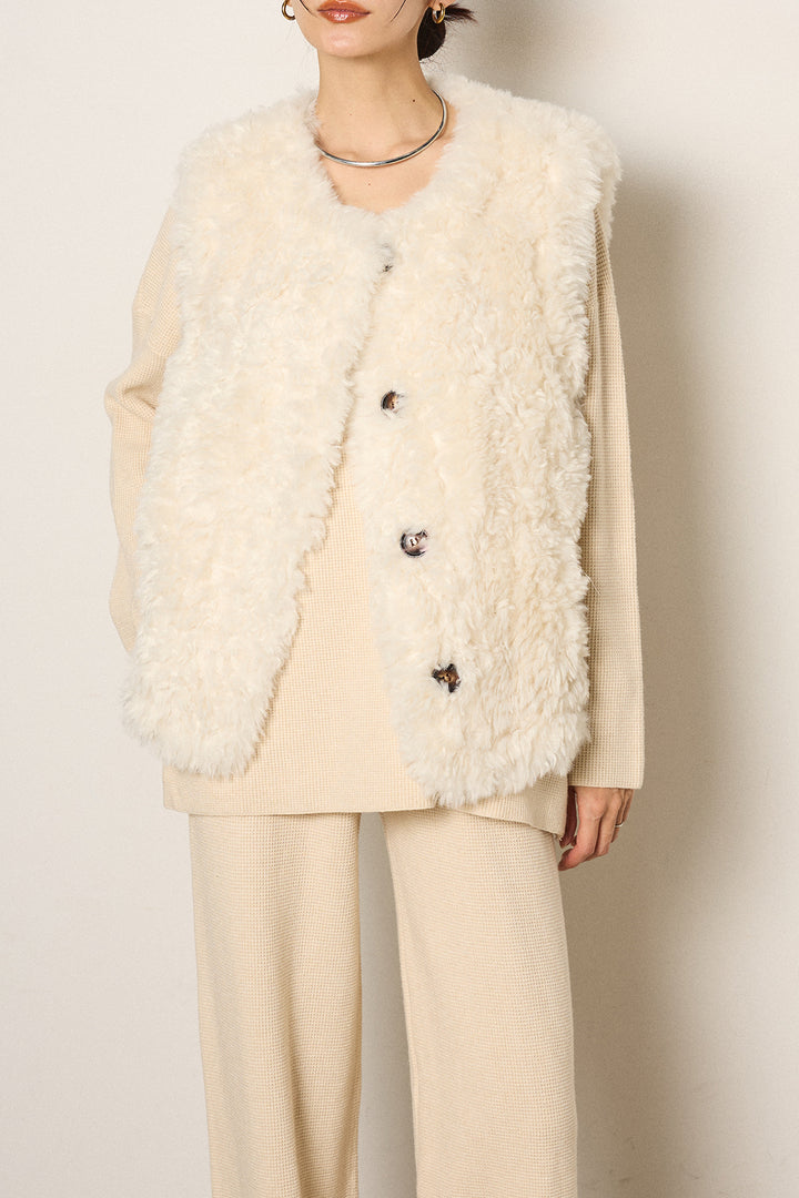 [SET]リラックスワッフルニットSETUP+ノーカラーエコファーベスト(2set)