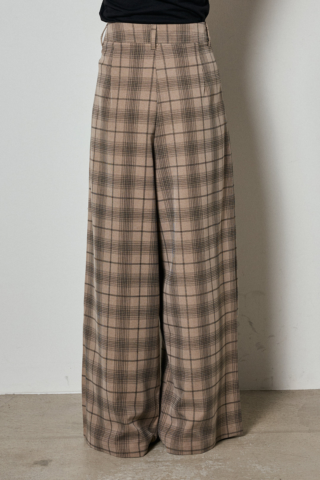 [SET]ノースリーブタートルネックニット+タック入りタータンチェックワイドパンツ(2set)