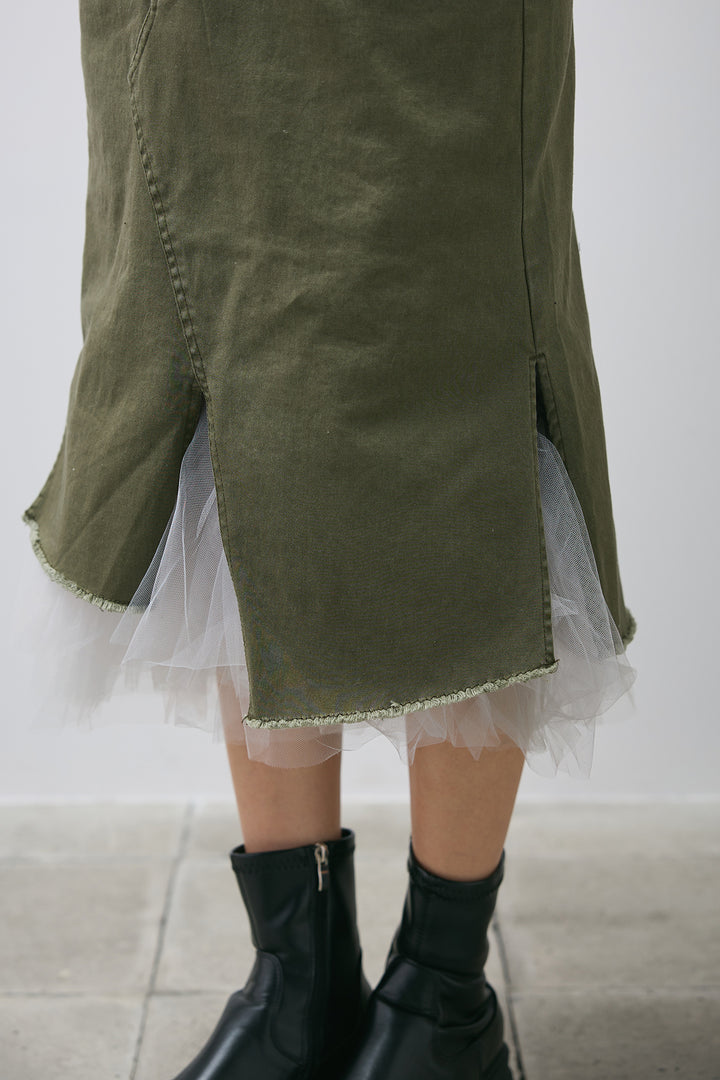 【即納】チュールレイヤードミリタリースカート