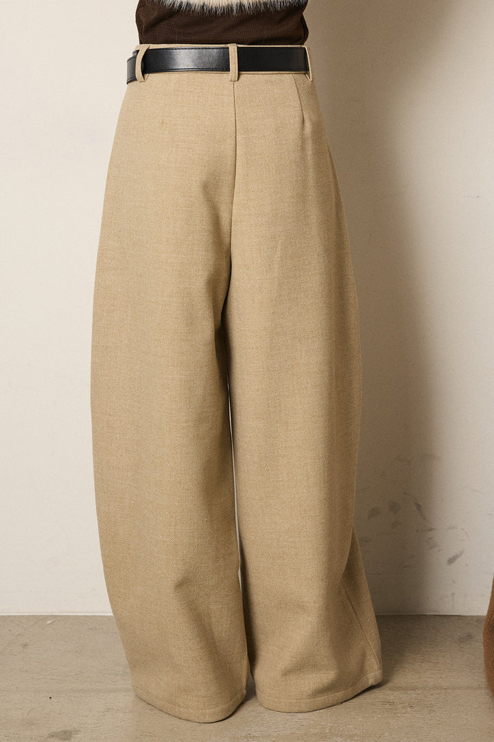 ベルト付き起毛タックワイドカーブパンツ