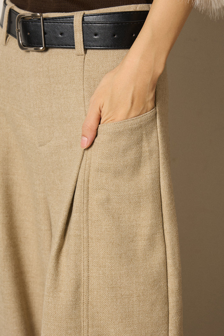 ベルト付き起毛タックワイドカーブパンツ