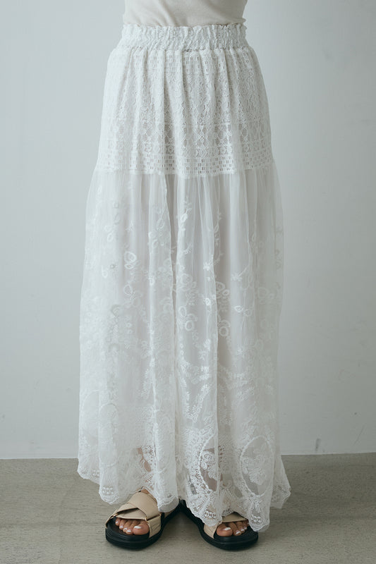 【着回しセット】フォトプリントラグランTシャツ+ミックスレース刺繍スカート+フォトプリントラグランTシャツ(3set)