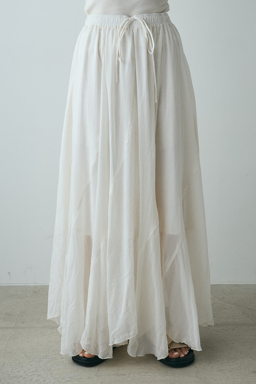 [SET]接触冷感シアーランダムリブデザインキャミタンク+シアーフレアスカート(2set)