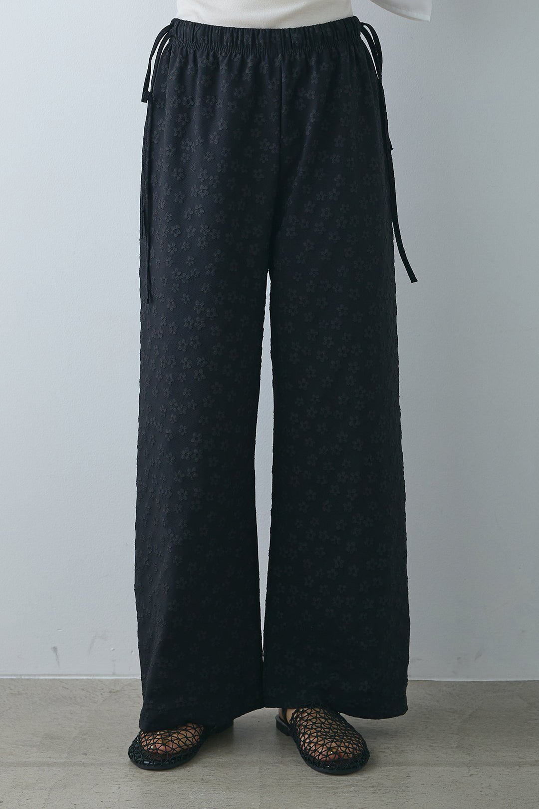 [SET]ホックビスチェ付きバンドカラーシャツ+フラワージャガードパンツ(2set)