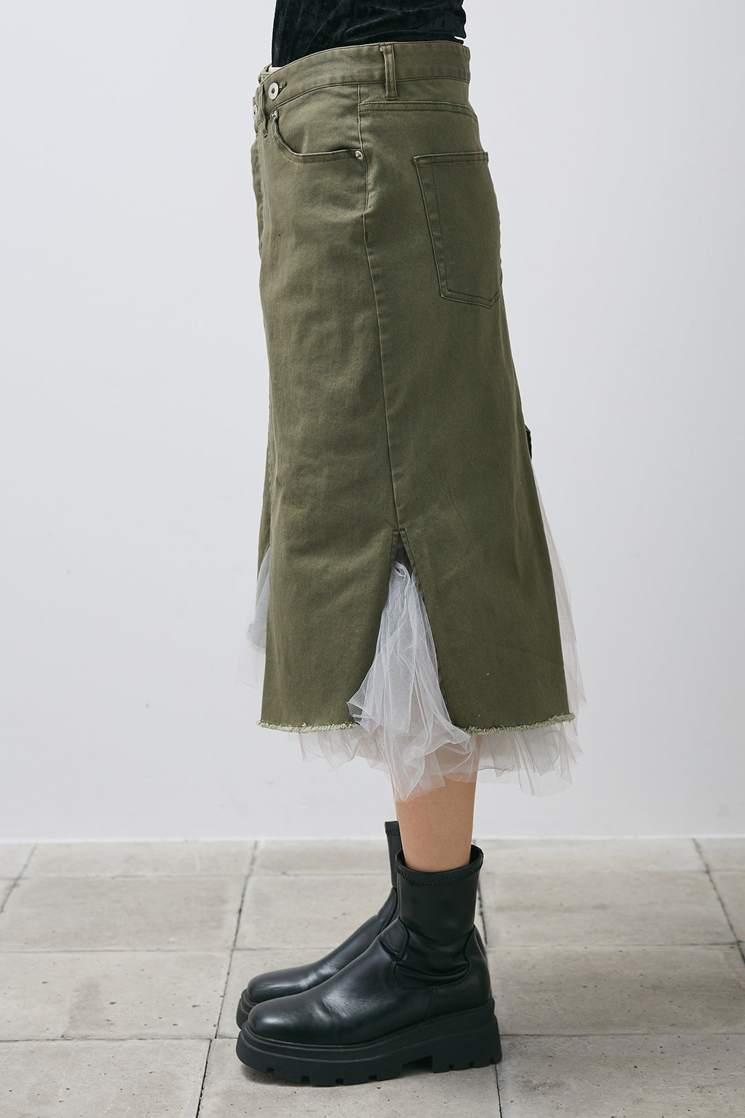 【即納】チュールレイヤードミリタリースカート