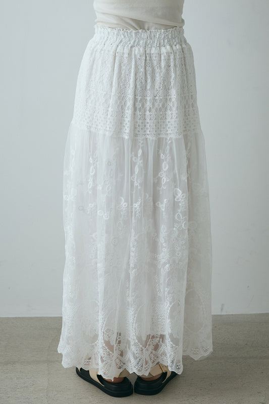 【着回しセット】フォトプリントラグランTシャツ+ミックスレース刺繍スカート+フォトプリントラグランTシャツ(3set)