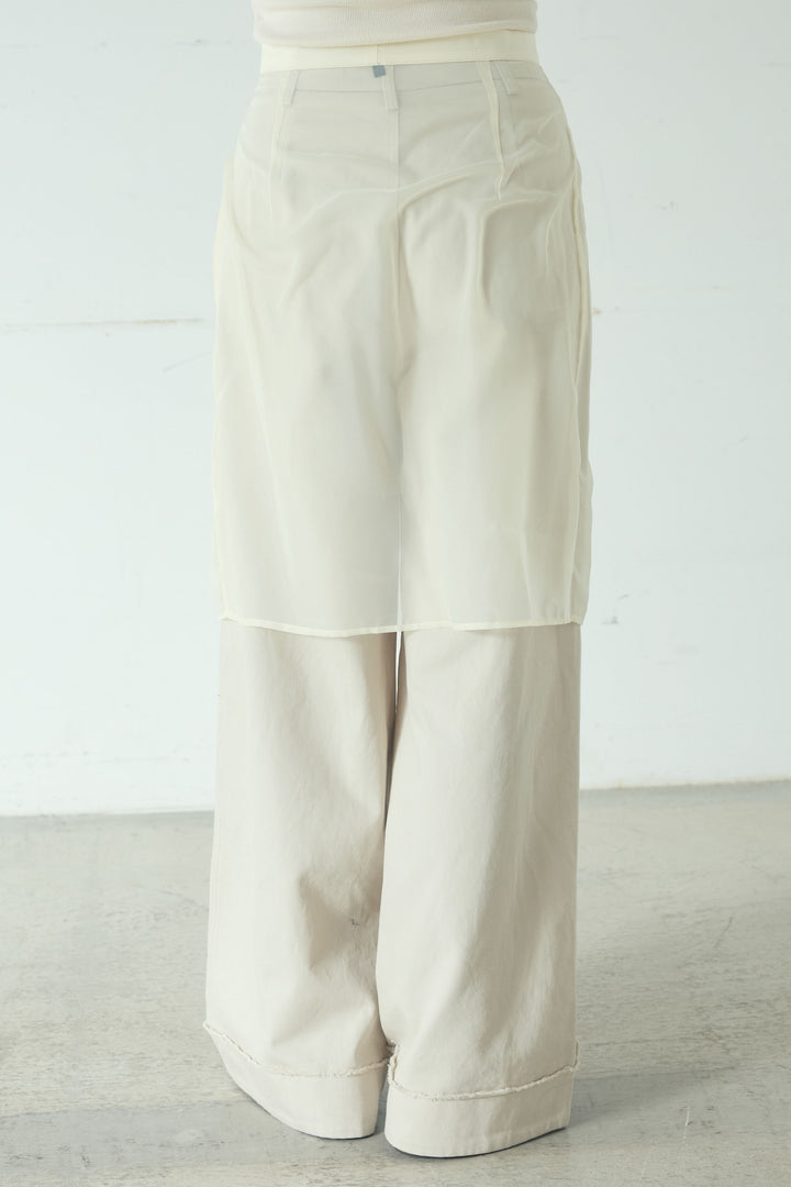 [SET]ミックスメッシュキーネックプルオーバー+シアーチュールレイヤードワイドパンツ(2set)