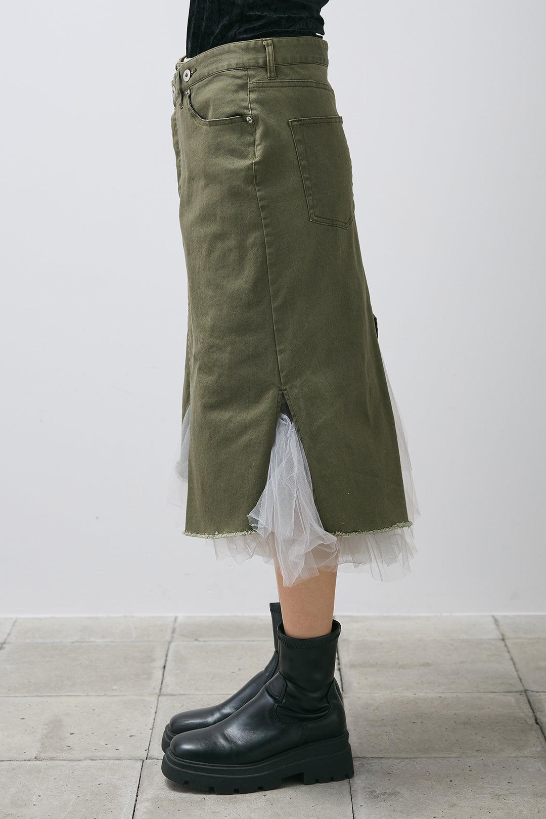 【即納】チュールレイヤードミリタリースカート