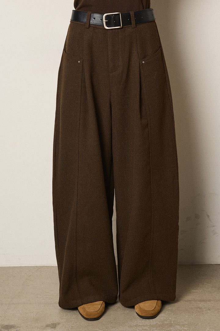 ベルト付き起毛タックワイドカーブパンツ