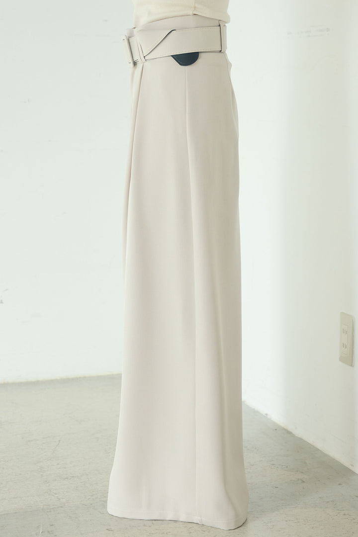 [SET]リバーシブル配色ニットカーディガン+ベルト付きツータックワイドパンツ(2set)