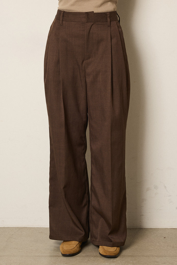 [SET]Vネックフリルカラーブラウス+ツイルスプリングカラータックパンツ+ストレッチレースクルーネックインナー(3set)