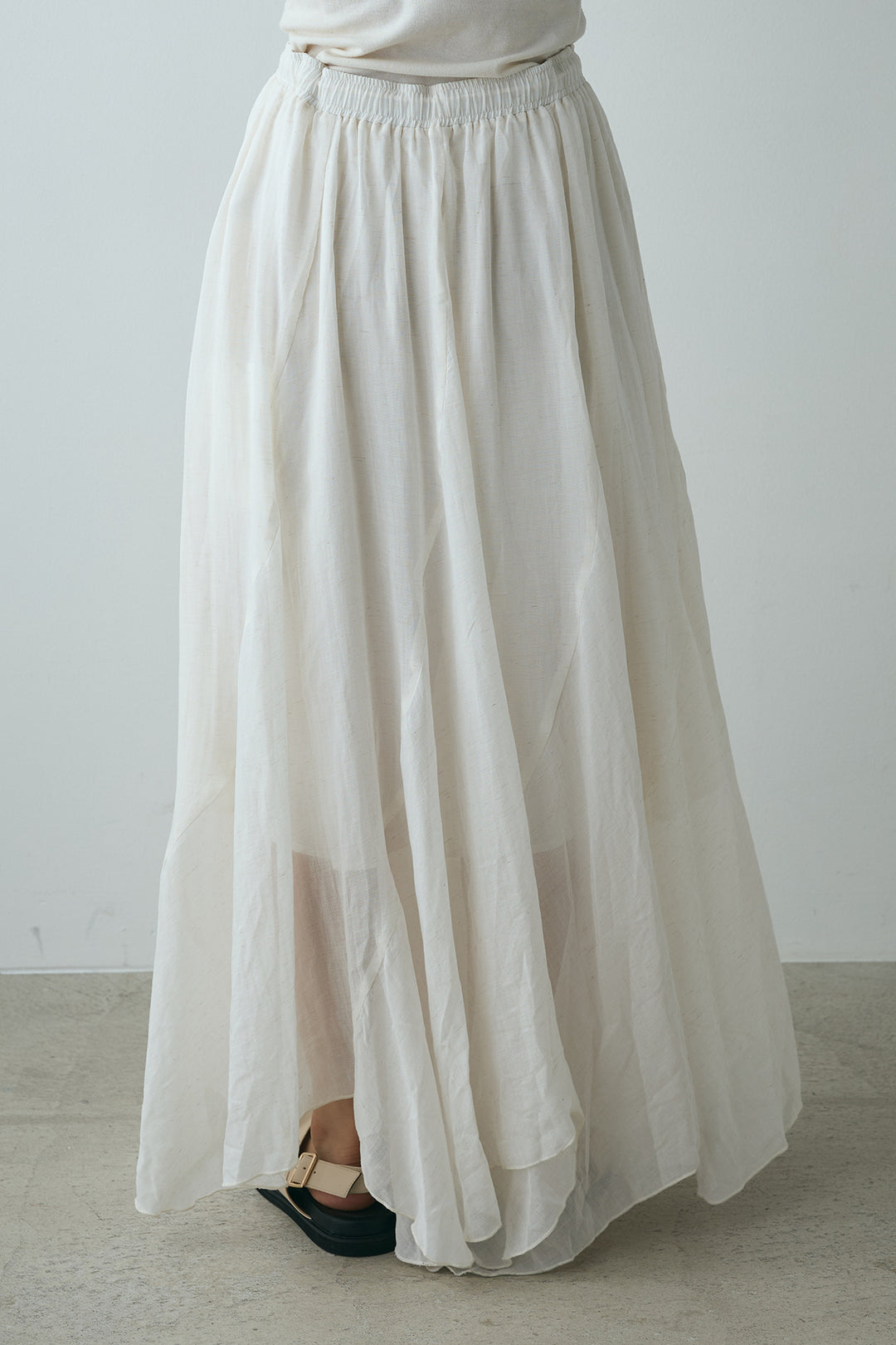 [SET]接触冷感シアーランダムリブデザインキャミタンク+シアーフレアスカート(2set)
