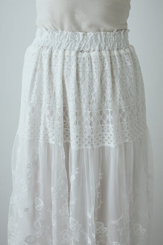 【着回しセット】フォトプリントラグランTシャツ+ミックスレース刺繍スカート+フォトプリントラグランTシャツ(3set)