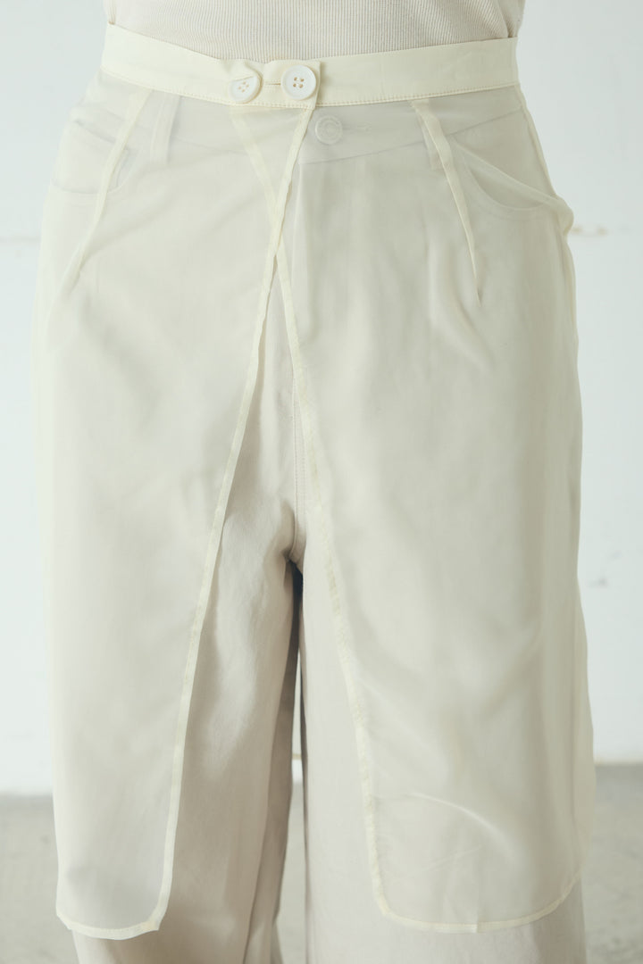 [SET]ミックスメッシュキーネックプルオーバー+シアーチュールレイヤードワイドパンツ(2set)