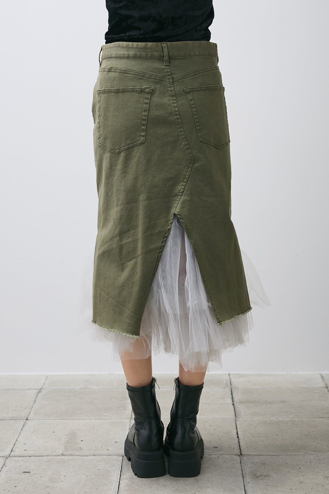 【即納】チュールレイヤードミリタリースカート