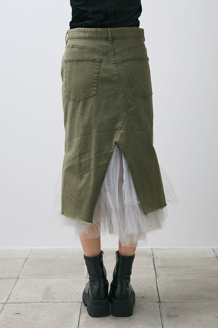 【即納】チュールレイヤードミリタリースカート