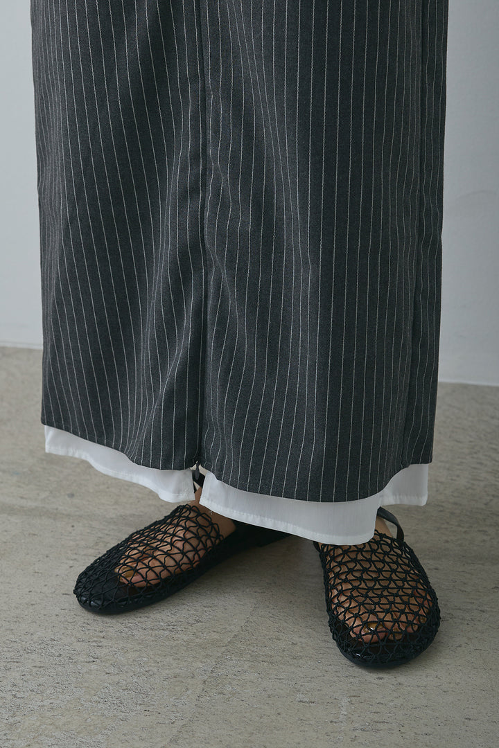 [SET]ホックビスチェ付きバンドカラーシャツ+ストライプストレートスカート(2set)