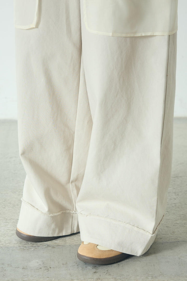 [SET]ミックスメッシュキーネックプルオーバー+シアーチュールレイヤードワイドパンツ(2set)