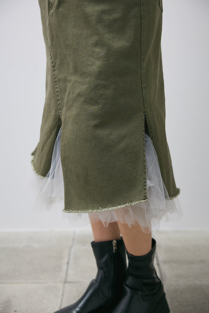 【即納】チュールレイヤードミリタリースカート