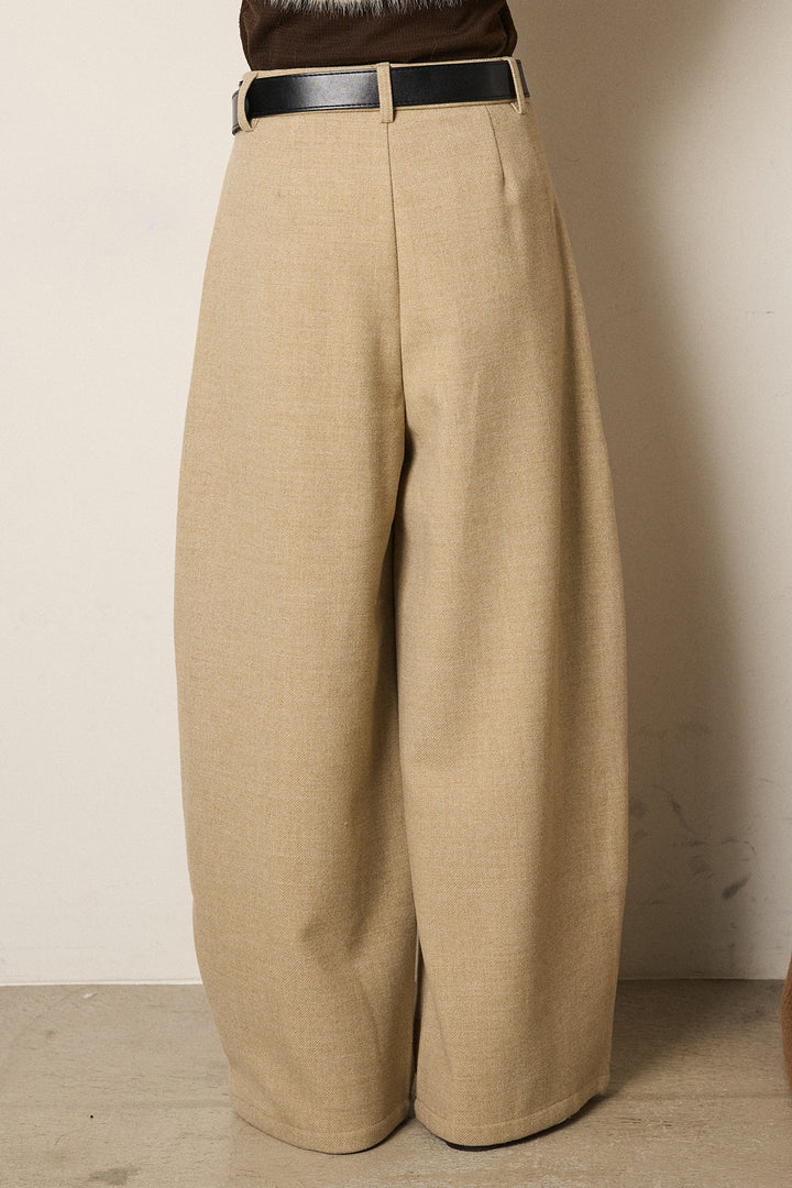 ベルト付き起毛タックワイドカーブパンツ