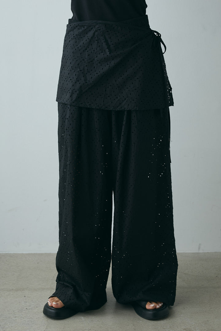 透かし柄レイヤードワイドパンツ