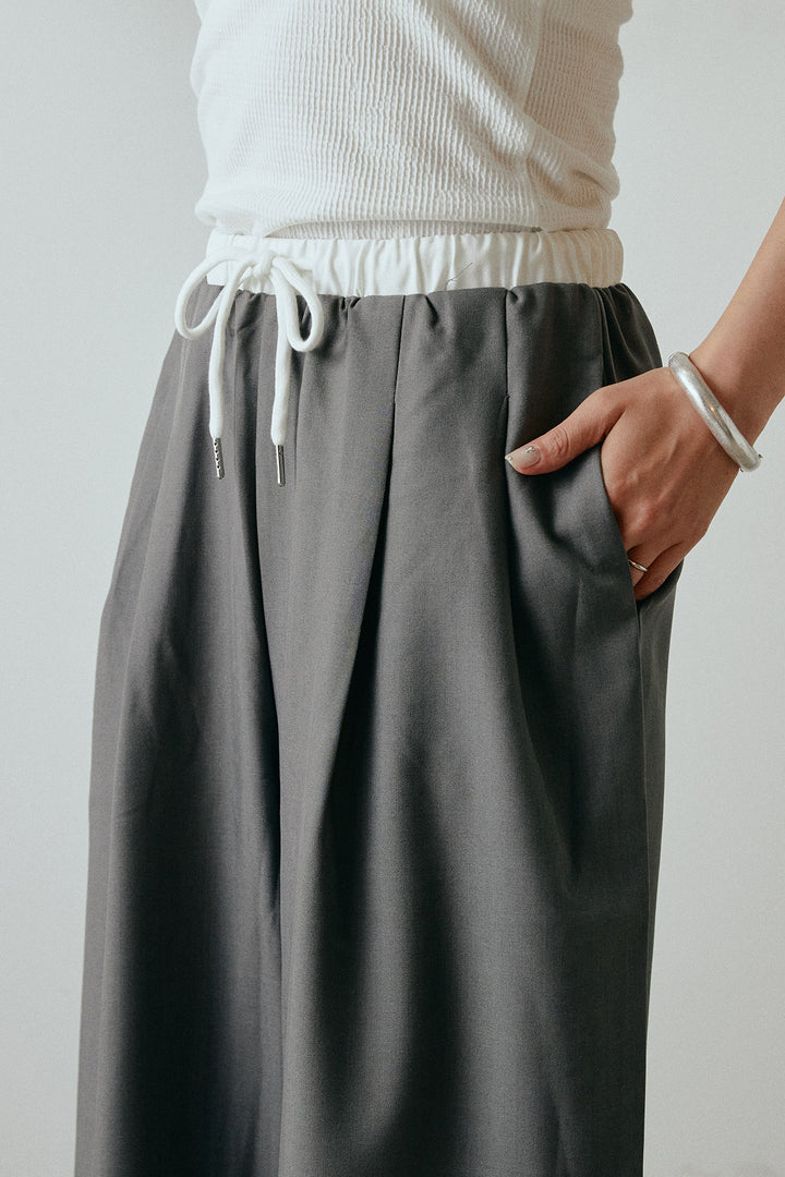 ダブルウエストゴムワイドパンツ