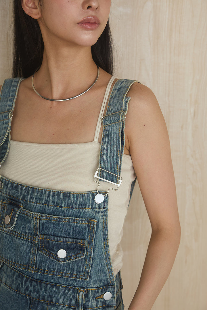 [SET]リヨセルデニムノースリシャツ+センタースリットデニムジャンスカ(2set)