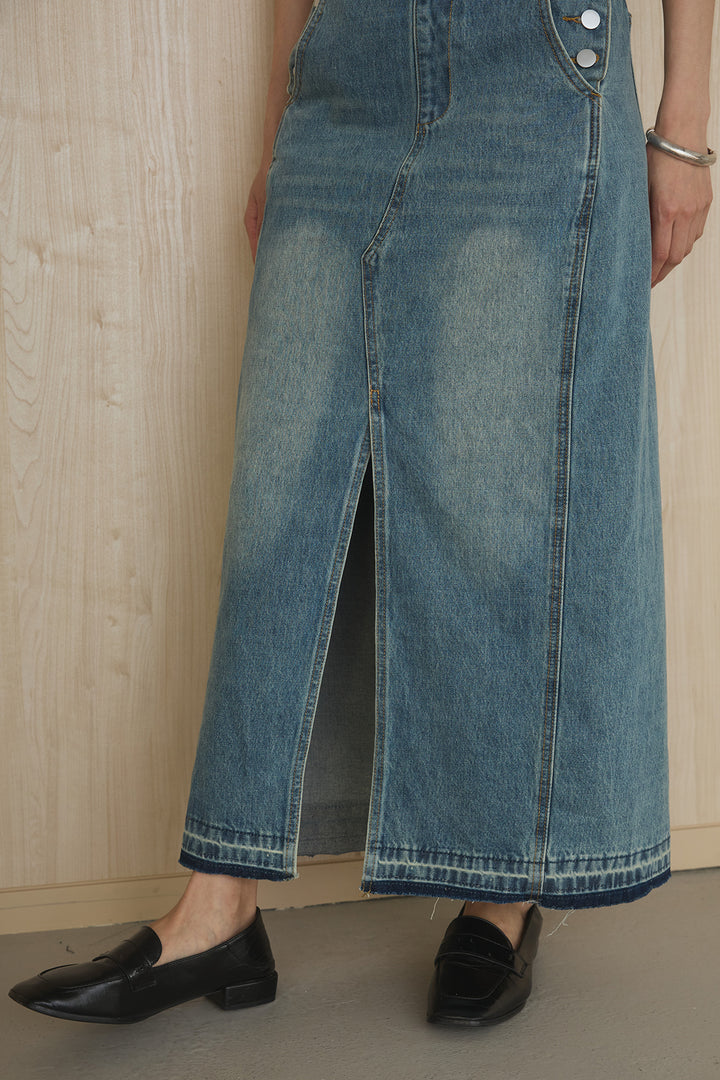 [SET]リヨセルデニムノースリシャツ+センタースリットデニムジャンスカ(2set)