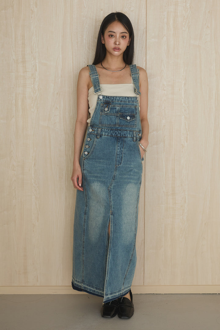 [SET]リヨセルデニムノースリシャツ+センタースリットデニムジャンスカ(2set)