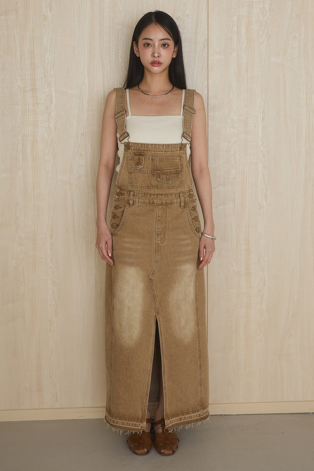 [SET]リヨセルデニムノースリシャツ+センタースリットデニムジャンスカ(2set)