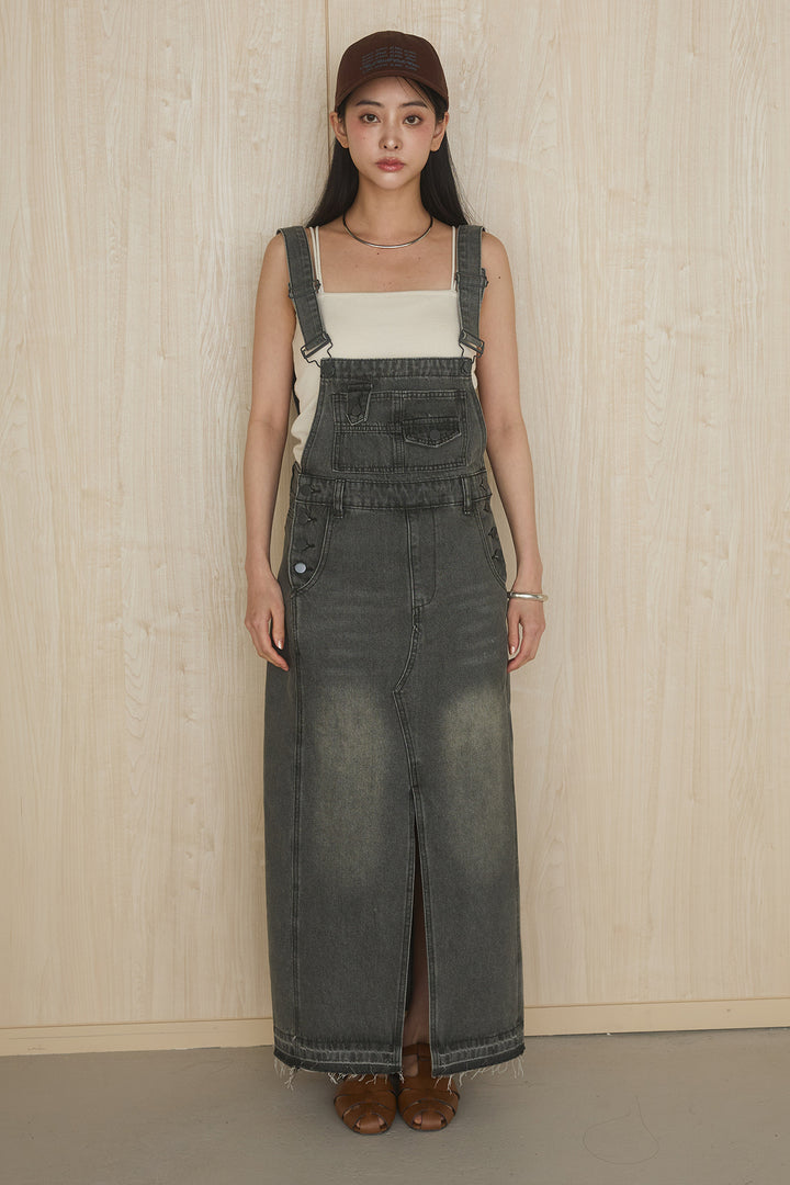 [SET]リヨセルデニムノースリシャツ+センタースリットデニムジャンスカ(2set)