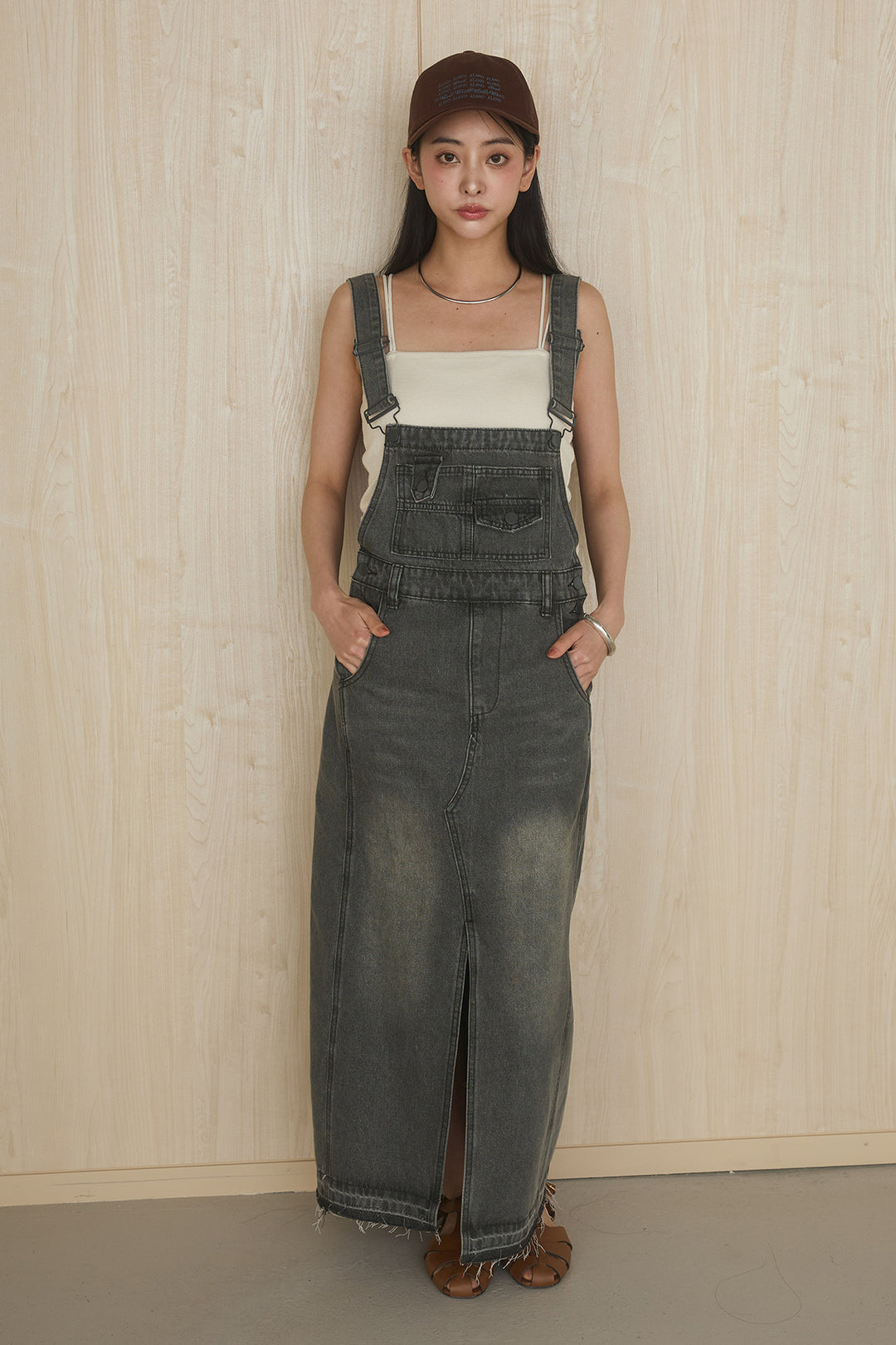 [SET]リヨセルデニムノースリシャツ+センタースリットデニムジャンスカ(2set)