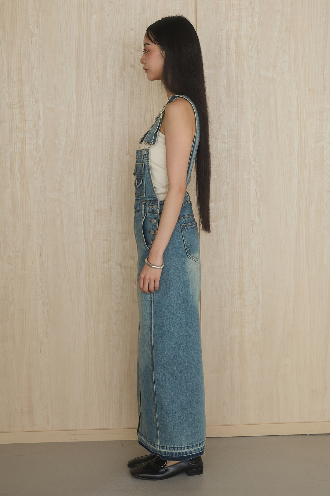 [SET]リヨセルデニムノースリシャツ+センタースリットデニムジャンスカ(2set)