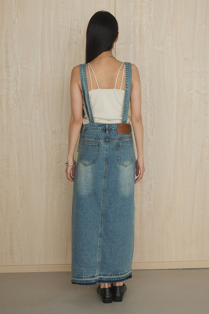 [SET]リヨセルデニムノースリシャツ+センタースリットデニムジャンスカ(2set)