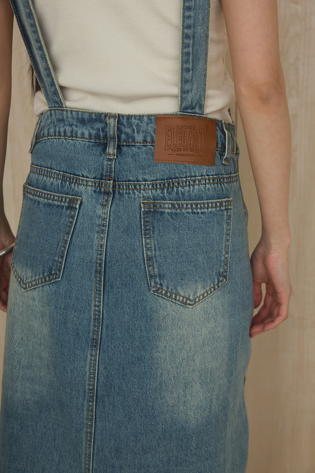 [SET]リヨセルデニムノースリシャツ+センタースリットデニムジャンスカ(2set)