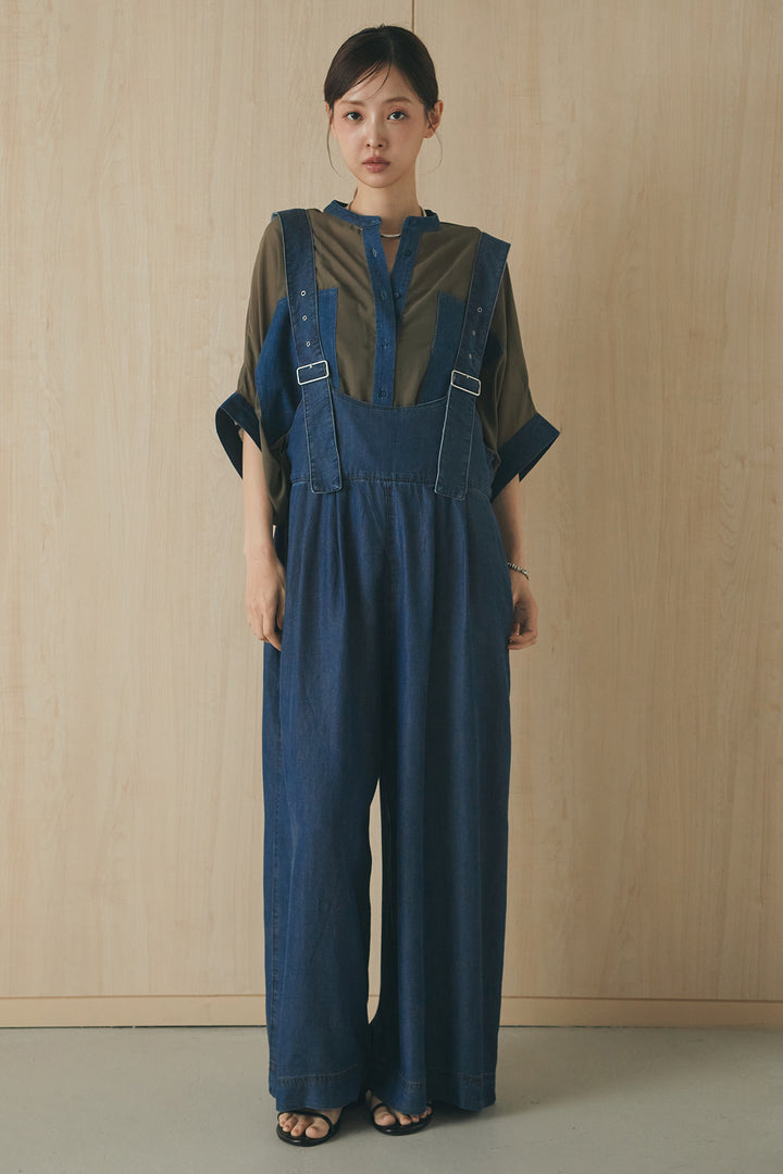 [SET]半袖モノトーングラフィックトップス+前後2WAYテンセルデニムサロペット(2set)